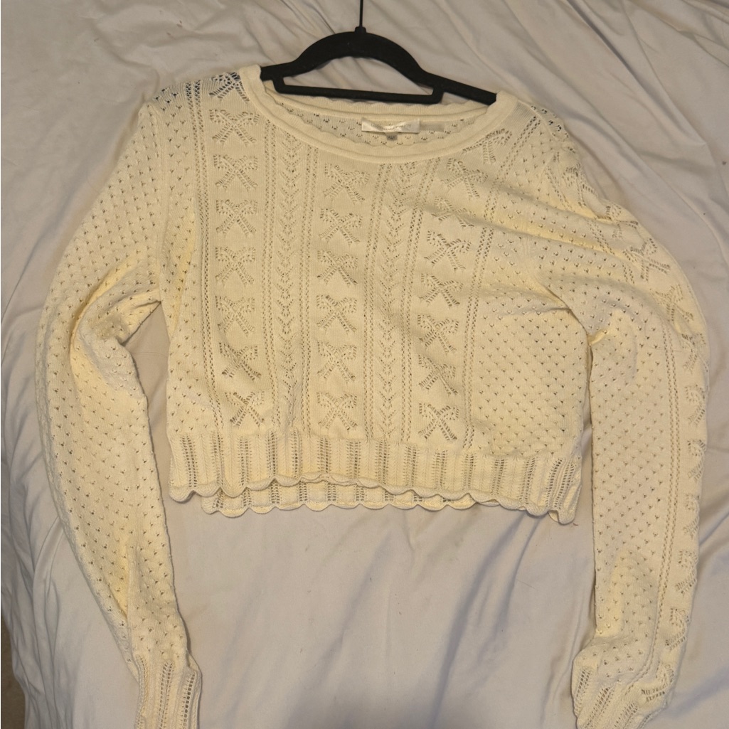 Loveshackfancy Ivory Crochet-Trim Knit Top
